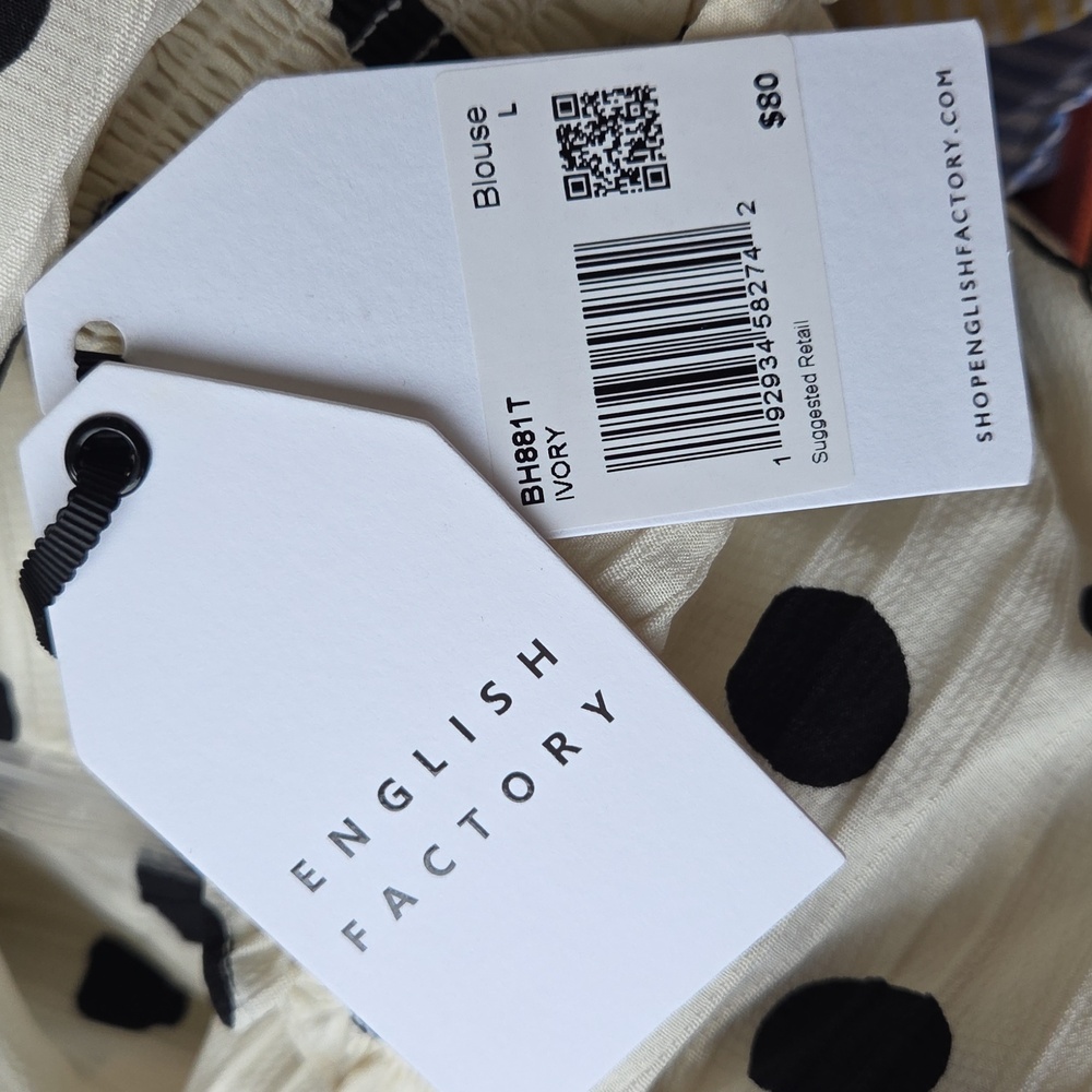 English Factory Polka Dot Smock Neck Blouse And Just Like That Charlotte York - Picture 7 of 7